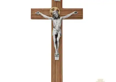 12-Inch. Beveled Walnut Wood With Italian Corpus And Inri Wall Crucifix
