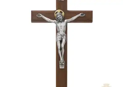 8-Inch. Beveled Walnut Wood With Italian Corpus And Inri Wall Crucifix