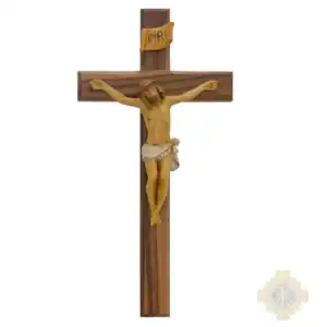 13-Inch. Walnut Wood With Italian Resin Corpus And Inri Wall Crucifix