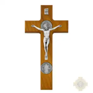 9" Walnut Stain St Benedict Crucifix