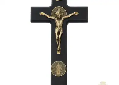 9" Black Painted Wood With Antique Bronze St. Benedict Corpus Wall Crucifix