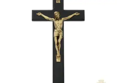 10" Beveled Black Wood With Antique Bronze Corpus Crucifix