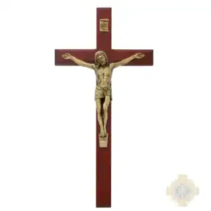 10" Beveled Cherry Stained Crucifix With Antique Bronze Corpus