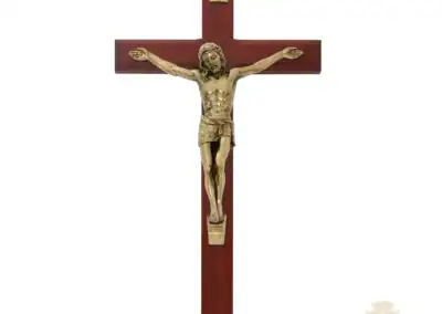 10" Beveled Cherry Stained Crucifix With Antique Bronze Corpus