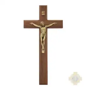 12" Beveled Walnut Wood With Antique Bronze Corpus Crucifix