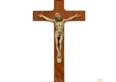 8" Walnut Stained Wood With Antique Bronze Corpus Standing Crucifix