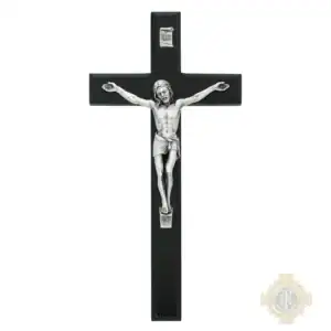 10-Inch. Beveled Black Painted Wood With Italian Corpus And Inri Wall Crucifix