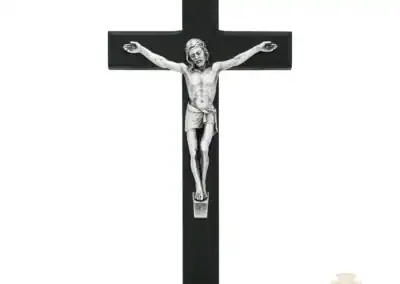 10-Inch. Beveled Black Painted Wood With Italian Corpus And Inri Wall Crucifix