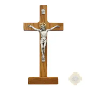 8-Inch. Walnut Stained Wood With Italian Corpus And Inri Wall Crucifix