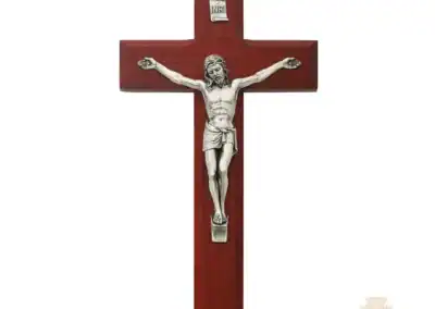8-Inch. Beveled Cherry Stained Wood With Italian Corpus And Inri Wall Crucifix
