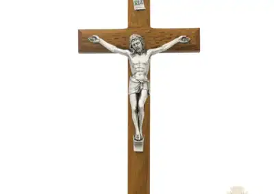 8-Inch. Beveled Walnut Wood With Italian Corpus And Inri Wall Crucifix