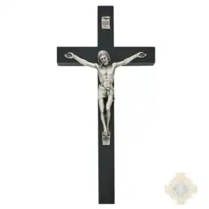 10" Black Wood With Silver Corpus Crucifix Bagged