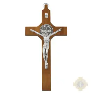 8" Brown Wood With Silver St Benedict Corpus Crucifix Bagged