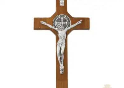 8" Brown Wood With Silver St Benedict Corpus Crucifix Bagged