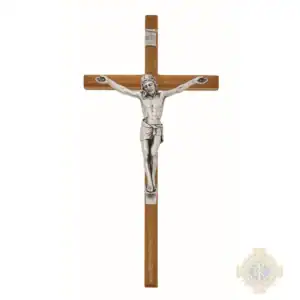 10" Walnut Stained With Silver Corpus Crucifix Bagged