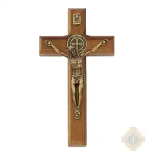4.75" Brazillian Walnut Wood With Gold St Benedict Corpus Crucifix