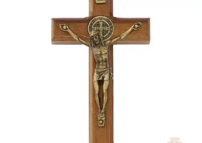 4.75" Brazillian Walnut Wood With Gold St Benedict Corpus Crucifix