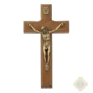 4.75" Brazillian Walnut Wood With Gold Corpus Crucifix