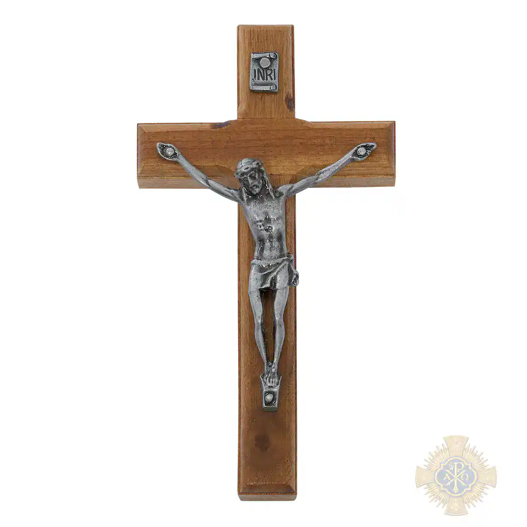 4.75″ Brazillian Walnut Wood With Silver Corpus Crucifix 4.75" Brazillian Walnut Wood With Silver Corpus Crucifix