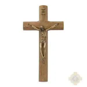 6.75" Brazillian Walnut Wood With Gold Corpus Crucifix