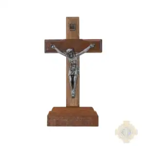 3.75" Brazillian Walnut Wood With Silver Corpus Standing Crucifix Bagged