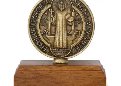 2.25" Brazillian Walnut Wood With Gold St Benedict Coin Standing Crucifix Bagged