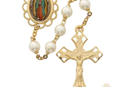 Pearl like Guadalupe Rosary with Pewter Crucifix