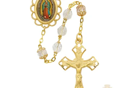 Clear Glass Guadalupe Rosary with Pewter Crucifix