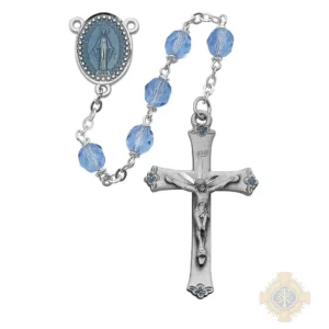 Blue Glass Rosary with Pewter Crucifix