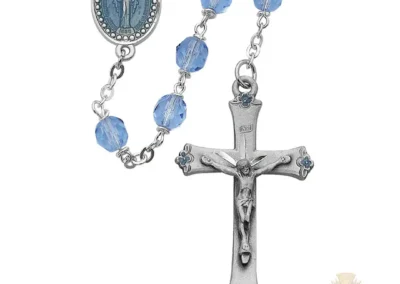Blue Glass Rosary with Pewter Crucifix