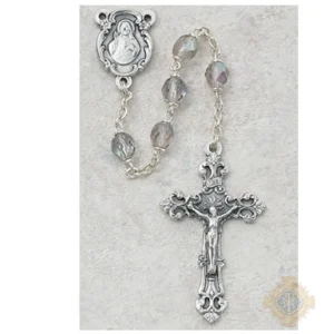 Light Lavender Glass June Rosary with Zinc Alloy Crucifix