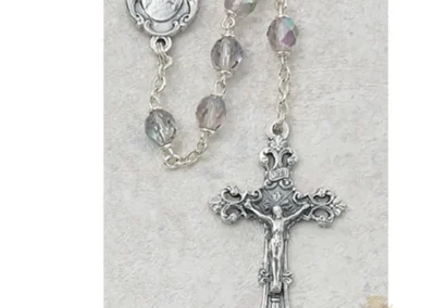 Light Lavender Glass June Rosary with Zinc Alloy Crucifix