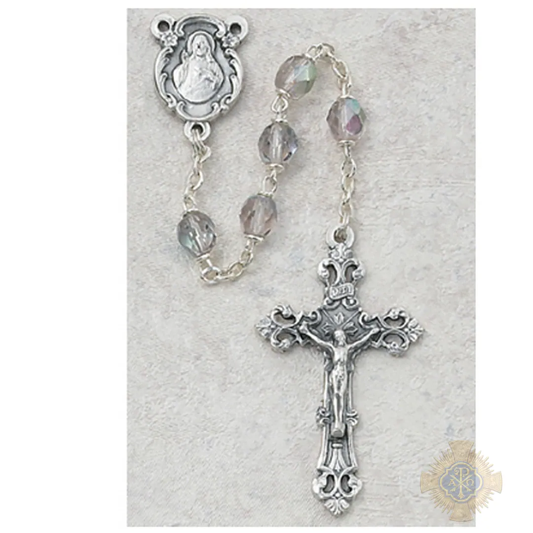 Light Lavender Glass June Rosary with Zinc Alloy Crucifix Light Lavender Glass June Rosary with Zinc Alloy Crucifix