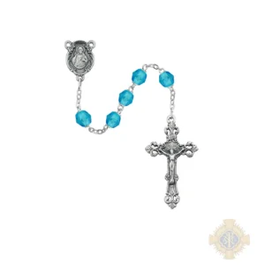 Aqua Glass March Rosary with Zinc Alloy Crucifix
