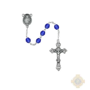 Dark Blue Glass September Rosary with Zinc Alloy Crucifix