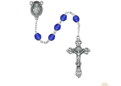 Dark Blue Glass September Rosary with Zinc Alloy Crucifix