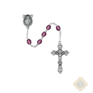 Dark Purple Glass February Rosary with Zinc Alloy Crucifix