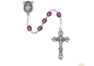 Dark Purple Glass February Rosary with Zinc Alloy Crucifix