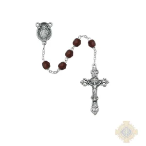 Dark Red Glass January Rosary with Zinc Alloy Crucifix