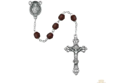 Dark Red Glass January Rosary with Zinc Alloy Crucifix