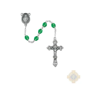 Light Green Glass August Rosary with Zinc Alloy Crucifix