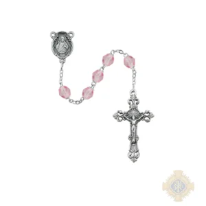 Pink Glass October Rosary with Zinc Alloy Crucifix