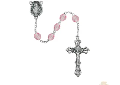Pink Glass October Rosary with Zinc Alloy Crucifix