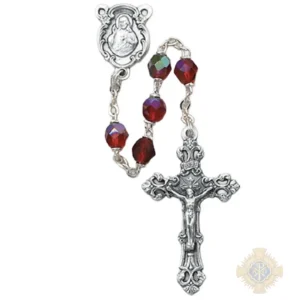 Red Glass July Rosary with Zinc Alloy Crucifix