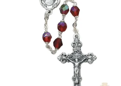 Red Glass July Rosary with Zinc Alloy Crucifix