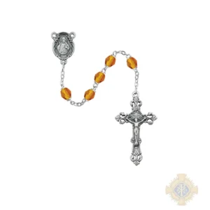 Amber Glass November Rosary with Zinc Alloy Crucifix