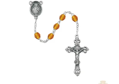 Amber Glass November Rosary with Zinc Alloy Crucifix