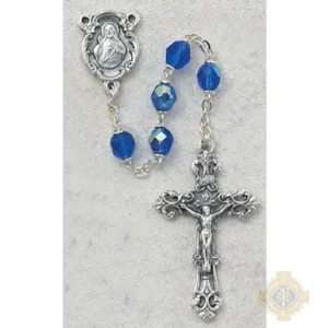 Dark Blue Glass September Rosary with Zinc Alloy Crucifix