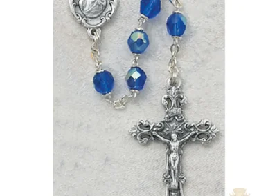 Dark Blue Glass September Rosary with Zinc Alloy Crucifix