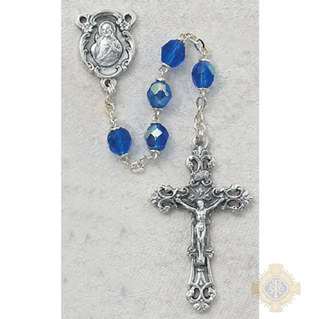 Dark Blue Glass September Rosary with Zinc Alloy Crucifix Dark Blue Glass September Rosary with Zinc Alloy Crucifix